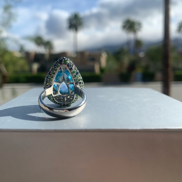 Massive Pear Aquamarine Emerald Diamond Ring - Picture 4 of 5